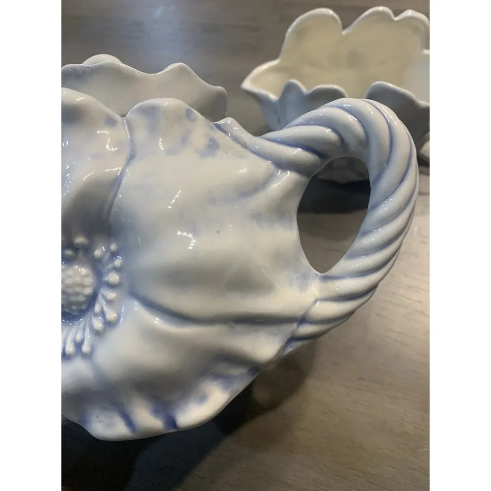 Vintage Tea Pot‎ Crafts Porcelain blue Poppy Flower Teapot set.